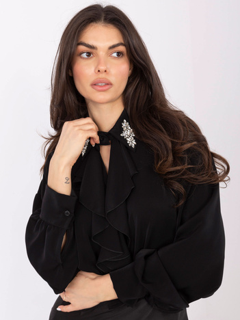Czarna wizytowa bluzka z ozdobnym kołnierzem