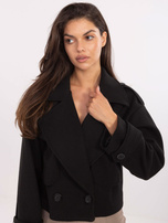 Czarny dwurzędowy płaszcz damski RUE PARIS