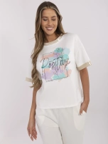 Ecru damska bluzka oversize z nadrukiem