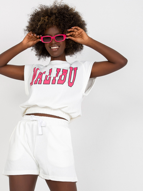 Biały dwuczęściowy komplet dresowy z kieszeniami