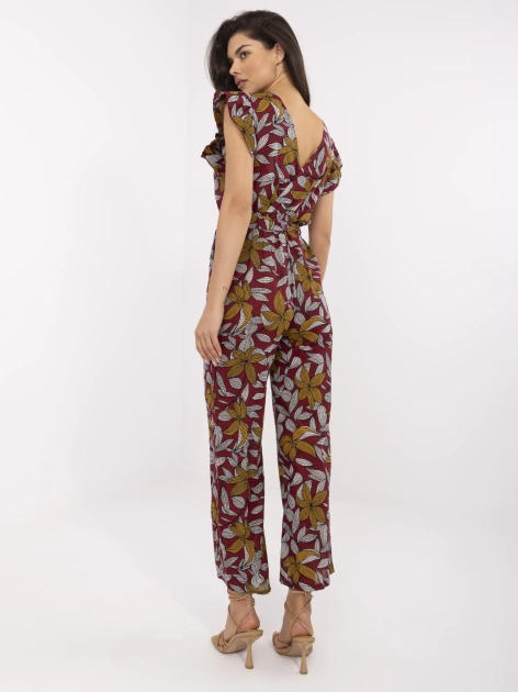 Bordowy kombinezon w tropikalny wzór Casja