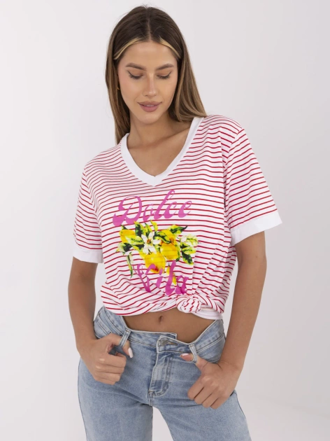 Czerwono-biała letnia bluzka z napisem