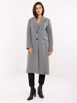 Szary długi płaszcz z kieszeniami