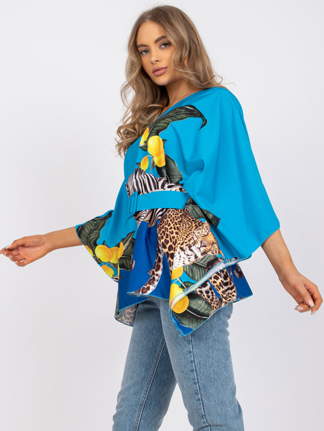 Niebieska bluzka one size z paskiem