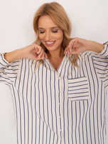 Hurt Kremowo-granatowa rozpinana koszula oversize z kieszenią