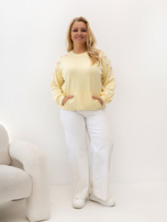 Jasně žlutá dámská mikina plus size bez kapuce.