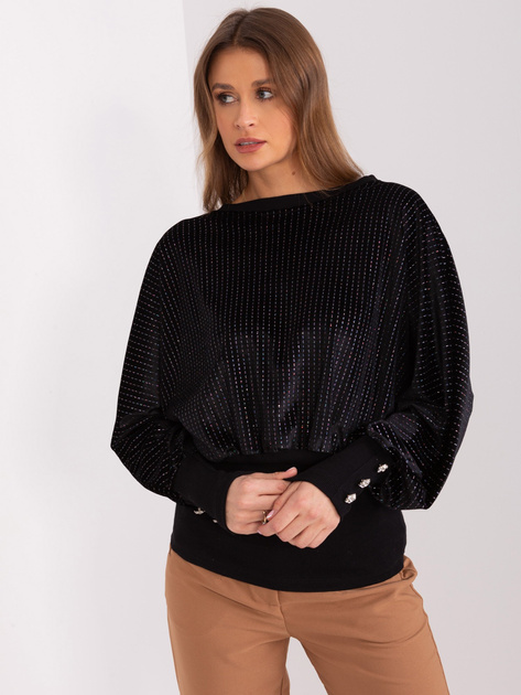 Hurtownia Czarna bluzka wizytowa z długim rękawem RUE PARIS