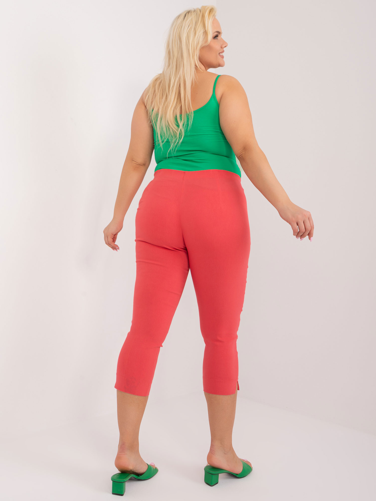 Hurt Koralowe spodnie 3/4 plus size bez zapięcia