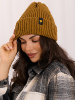 Horčicová dámska čiapka beanie s prevrátením.