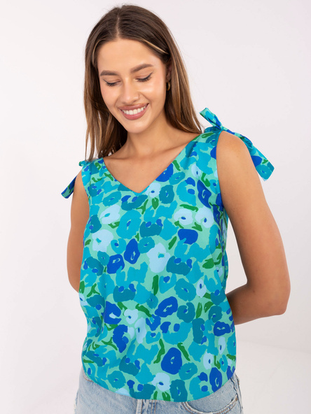 Zielono-niebieski luźny top z nadrukiem RUE PARIS