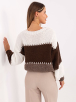 Ecru-brązowy sweter oversize w paski RUE PARIS 