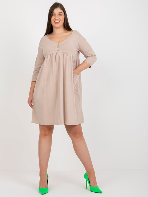 Hurt Beżowa sukienka plus size basic z kieszeniami