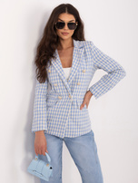 Niebieska tweedowa marynarka z dwurzędowym zapięciem 