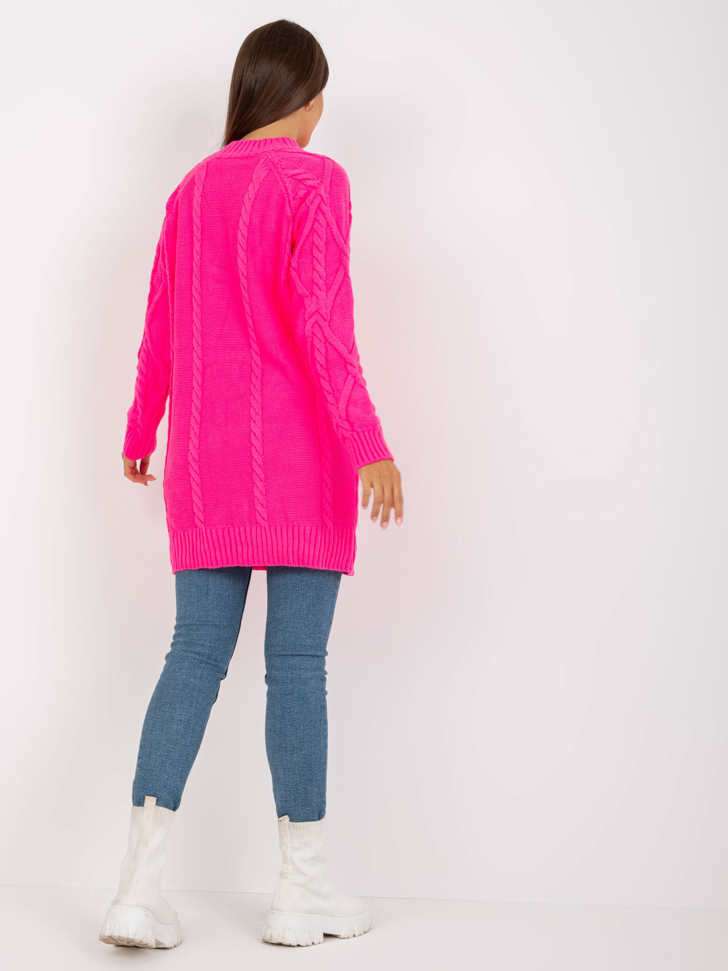 Fluo różowa mini sukienka dzianinowa z warkoczami RUE PARIS