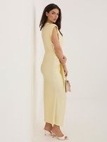 Jasnożółta wieczorowa sukienka z rozcięciem RUE PARIS