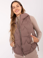 Brązowa puchowa kamizelka z kieszeniami