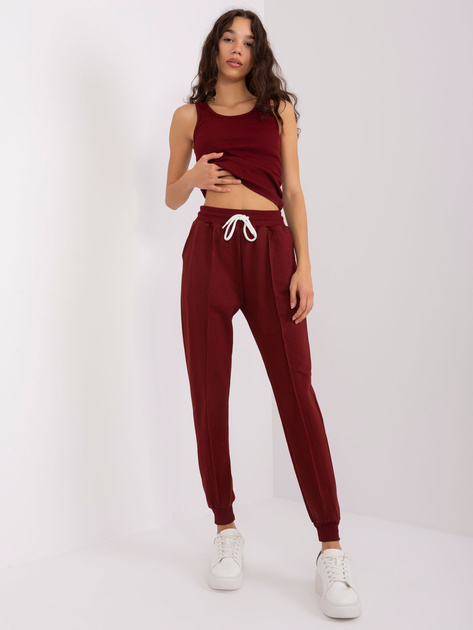 Hurt Bordowy damski komplet dresowy z bluzą bomberką