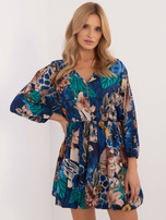 Hurtownia online Ciemnoniebieska mini sukienka z printem