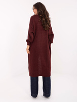 Burgundy long cardigan in oversized cut.