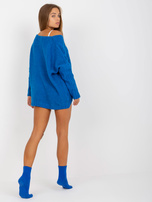 Hurt Ciemnoniebieski sweter z warkoczami i dekoltem w serek OCH BELLA