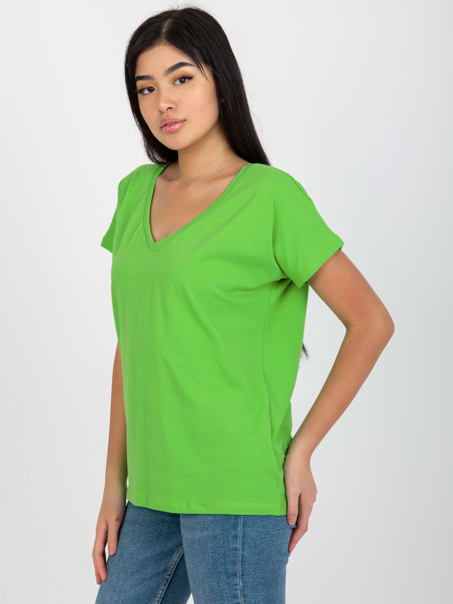 Hurt Jasnozielony klasyczny t-shirt basic z dekoltem V Emory