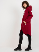 Hurt Bordowa długa rozpinana bluza basic z kapturem Stunning