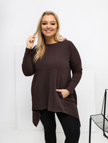 Czekoladowa długa bluzka plus size z bawełny