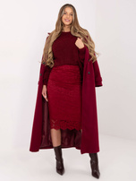 Bordowy damski sweter boucle o kroju oversize