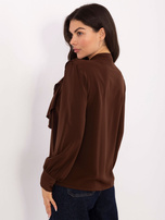 Brązowa rozpinana koszula z żabotem RUE PARIS 