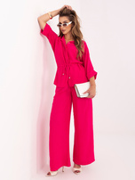 Fuksjowy letni komplet z szerokimi spodniami