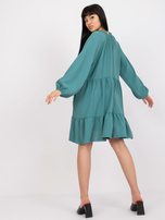 Morska sukienka z falbaną i długim rękawem