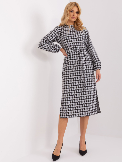 Hurt Biało-czarna midi sukienka dzianinowa w pepitkę