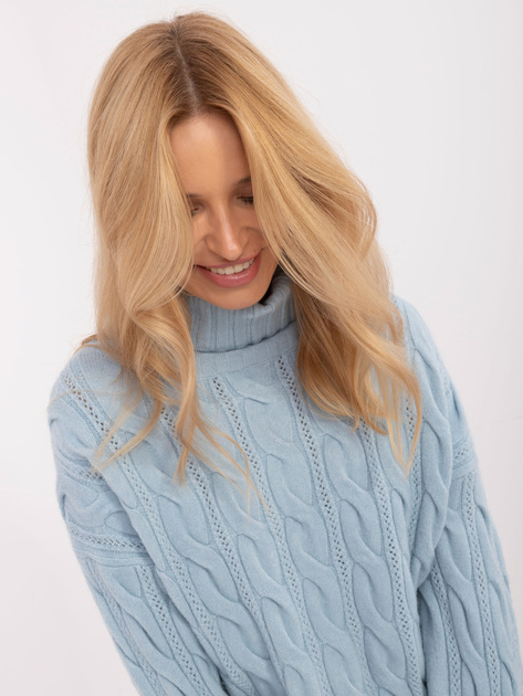 Hurtownia Jasnoniebieski damski sweter oversize z warkoczami