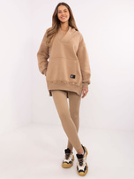 Hurt Ciemnobeżowy trzyczęściowy komplet z bluzą oversize