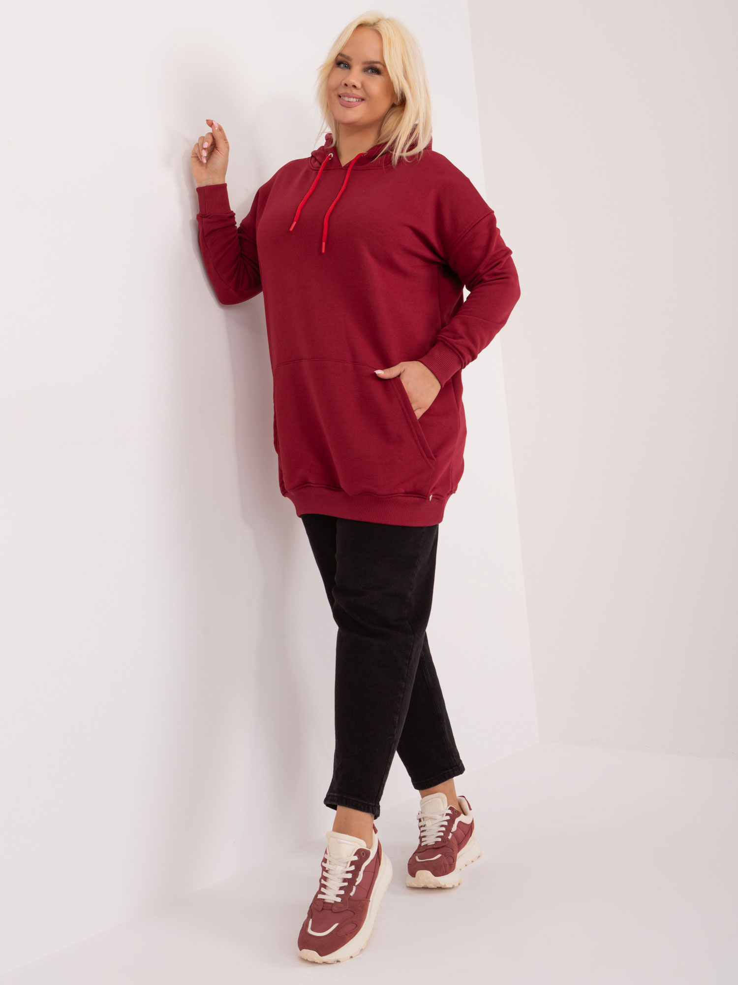Bordová mikina plus size s kapucí Luna.