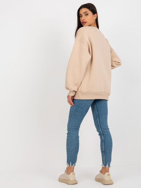 Hurtownia Beżowa dresowa bluza bez kaptura z paskiem