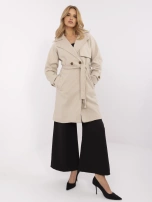 Beżowy damski płaszcz z wiązanym paskiem OCH BELLA