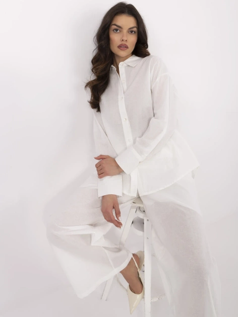 Ecru letni komplet damski z rozpinaną koszulą