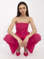 Fuksjowy elegancki komplet z szerokimi spodniami