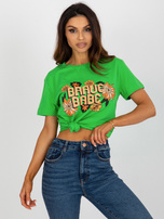 Hurtownia Zielony damski t-shirt z napisem i nadrukiem