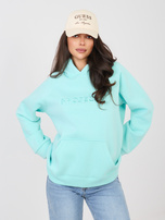 Miętowa ocieplana bluza oversize z haftem RUE PARIS