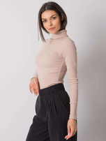 Jasnobeżowa bluzka prążkowana z golfem Elisee RUE PARIS