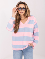 Pastelowa różowo-niebieska bluza oversize z dekoltem V