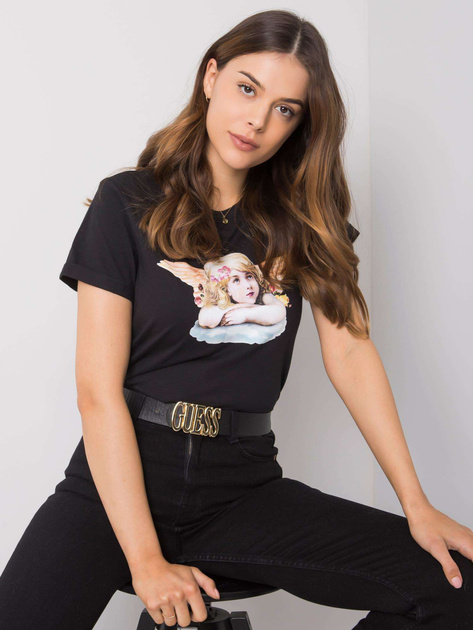 Czarny t-shirt z nadrukiem Ibbie RUE PARIS