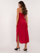 Hurt Dark red evening dress with a slit.