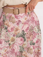 Brudnoróżowa rozkloszowana spódnica z paskiem RUE PARIS 