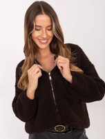 Czekoladowy sweter boucle z suwakiem RUE PARIS 