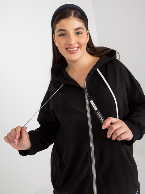 Hurtownia Czarna rozpinana bluza plus size z napisami