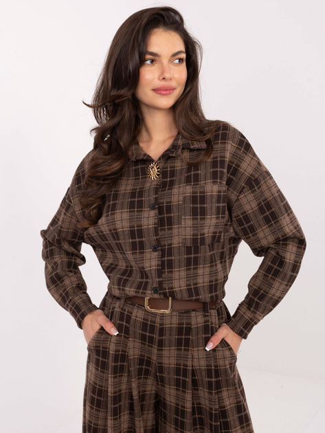 Brązowa damska koszula z odpinaną broszką