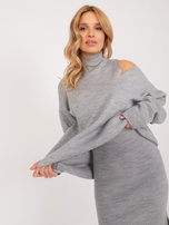 Hurt Szary komplet dzianinowy z sukienką w prążek